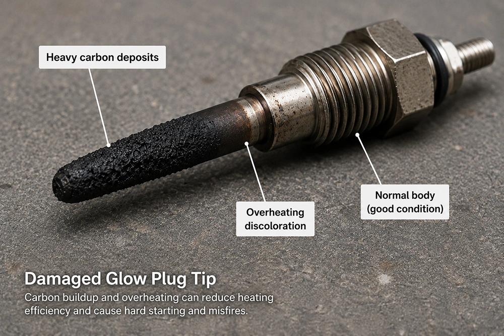 Carbon buildup on diesel glow plug tip Carbon buildup on diesel glow plug tip