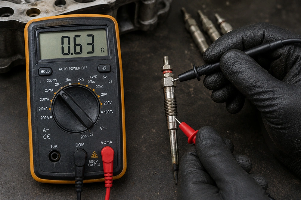 Testing diesel glow plug resistance with multimeter Testing diesel glow plug resistance with multimeter