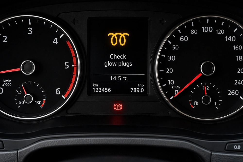 Flashing glow plug warning light on diesel dashboard