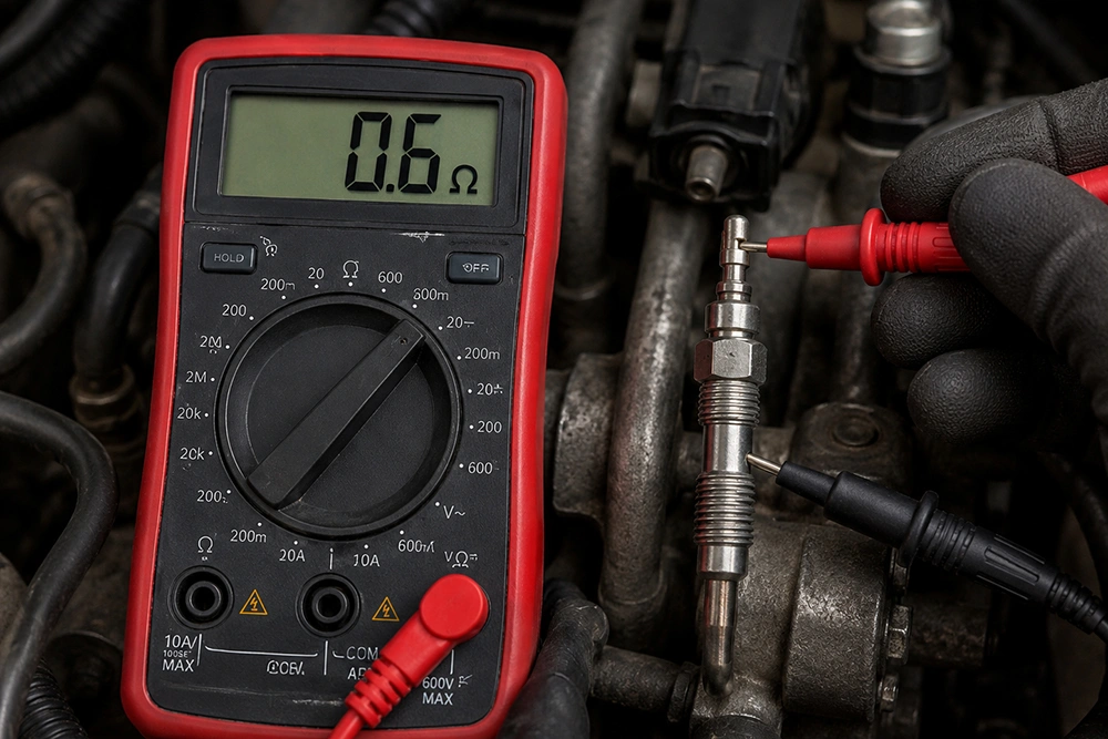 Testing glow plug resistance after diesel warning light appears