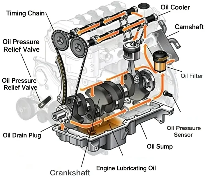 Principle diagram of engine lubrication system Principle diagram of engine lubrication system